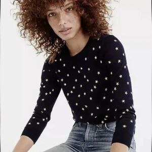 J Crew Star Embroidered 100% Merino Wool Crewneck Sweater